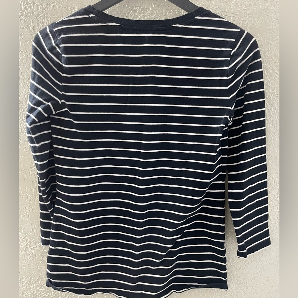 Joe Fresh Women’s Black/White Striped 3/4 Sleeve Top Size Small - Picture 4 of 5